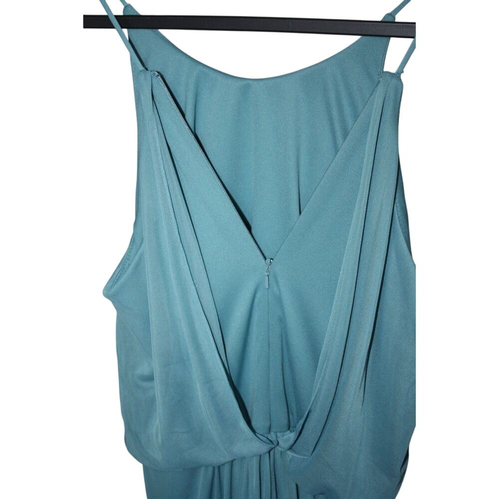 David's Bridal Teal Blue Maxi Spaghetti Strap High Neck Gown Chiffon Dress 10 - Picture 5 of 5